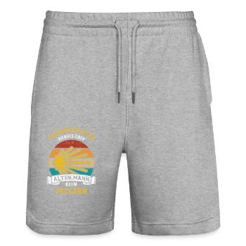 Unterschätze niemals einen alten Mann beim Pilgern - Stanley/Stella Unisex Bio Joggingshorts Trainer  - Grau meliert - Vorne - Nik (191cm) & Marisol (170cm)
