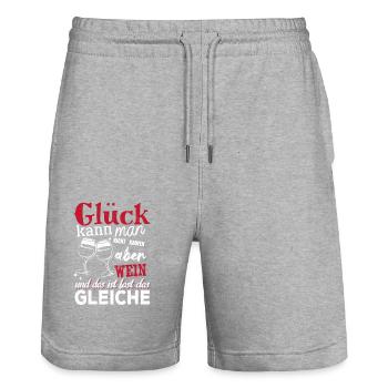 Glück kann man nicht kaufen - aber Wein - Stanley/Stella Unisex Bio Joggingshorts Trainer  - Grau meliert - Vorne - Nik (191cm) & Marisol (170cm)