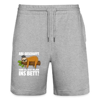 Faultier - Abitur geschafft wieder ins Bett? - Stanley/Stella Unisex Bio Joggingshorts Trainer  - Grau meliert - Vorne - Nik (191cm) & Marisol (170cm)