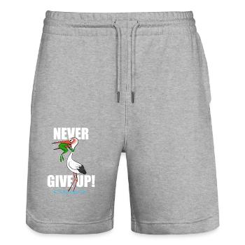Frog and Stork - Never give up - Stanley/Stella Trainer Unisex Organic Jogging Shorts - heather grey - Front - Nik (191cm) & Marisol (170cm)