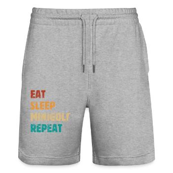 Eat Sleep Minigolf Repeat - Spruch - Stanley/Stella Unisex Bio Joggingshorts Trainer  - Grau meliert - Vorne - Nik (191cm) & Marisol (170cm)