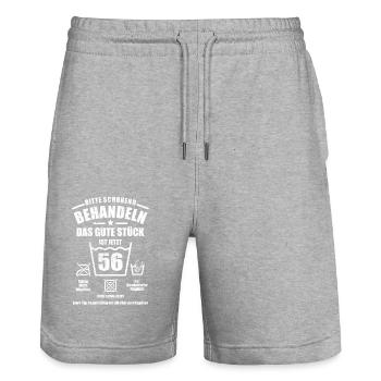 Schonend behandeln - 56. Geburtstag Geschenk - Stanley/Stella Unisex Bio Joggingshorts Trainer  - Grau meliert - Vorne - Nik (191cm) & Marisol (170cm)