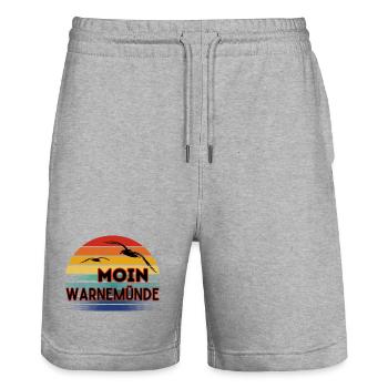 Moin Warnemünde with seagull in retro style - Stanley/Stella Trainer Unisex Organic Jogging Shorts - heather grey - Front - Nik (191cm) & Marisol (170cm)