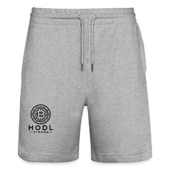 Bitcoin "Hodl Strong" - Stanley/Stella Unisex Bio Joggingshorts Trainer  - Grau meliert - Vorne - Nik (191cm) & Marisol (170cm)