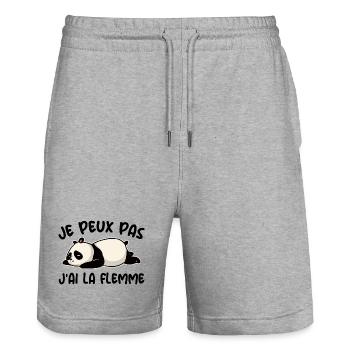 Je Peux Pas J'ai La Flemme Cadeau Drôle Panda - Short de jogging bio TRAINER Stanley/Stella unisexe - gris chiné - Devant - Nik (191cm) & Marisol (170cm)