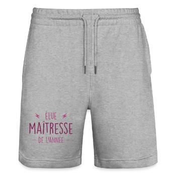 élue maitresse de l'année - Maîtresse Formidable - Short de jogging bio TRAINER Stanley/Stella unisexe - gris chiné - Devant - Nik (191cm) & Marisol (170cm)