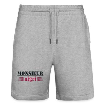 Monsieur Aigri Cadeau Homme Humour - Short de jogging bio TRAINER Stanley/Stella unisexe - gris chiné - Devant - Nik (191cm) & Marisol (170cm)