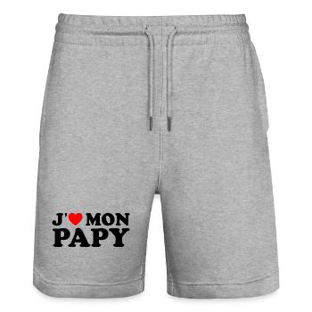 J'aime Mon Papy Cadeau Grand-père Coeur Rouge - Short de jogging bio TRAINER Stanley/Stella unisexe - gris chiné - Devant - Nik (191cm) & Marisol (170cm)