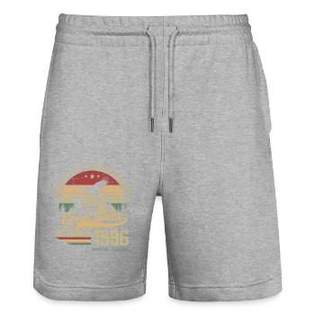 28 Jahre alt Bis zur Perfektion gealtert geboren: Oktober 1996 - Stanley/Stella Unisex Bio Joggingshorts Trainer  - Grau meliert - Vorne - Nik (191cm) & Marisol (170cm)
