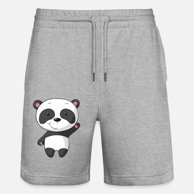 Winkender Comic Panda - Stanley/Stella Unisex Bio Joggingshorts Trainer  - Grau meliert
