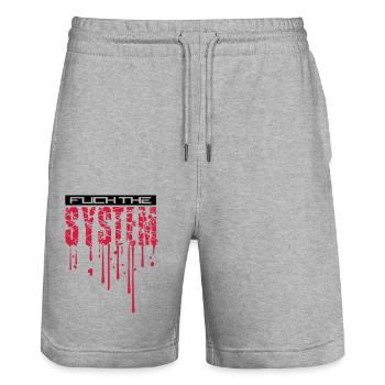 cool blood drops graffiti stamp spray fuck the - Stanley/Stella Trainer Unisex Organic Jogging Shorts - heather grey - Front - Nik (191cm) & Marisol (170cm)