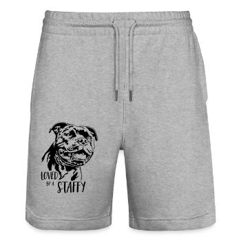 STAFFORDSHIRE BULL TERRIER Staffy Wilsigns - Stanley/Stella Trainer Unisex Organic Jogging Shorts - heather grey - Front - Nik (191cm) & Marisol (170cm)