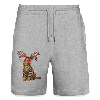 Christmas Toyger Cat In Santa Hat & Xmas Lights - Stanley/Stella Trainer Unisex Organic Jogging Shorts - heather grey - Front - Nik (191cm) & Marisol (170cm)