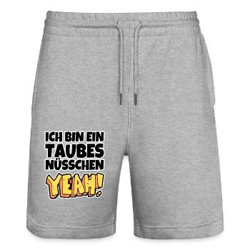 Ich bin ein taubes Nüsschen yeah Spruch Fernsehen - Stanley/Stella Unisex Bio Joggingshorts Trainer  - Grau meliert - Vorne - Nik (191cm) & Marisol (170cm)
