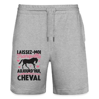 Cadeau Chevaux Equitation Je parle à mon Cheval - Short de jogging bio TRAINER Stanley/Stella unisexe - gris chiné - Devant - Nik (191cm) & Marisol (170cm)
