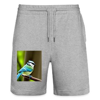 Cool Comic Portrait d’une mésange bleue dans la forêt - Short de jogging bio TRAINER Stanley/Stella unisexe - gris chiné - Devant - Nik (191cm) & Marisol (170cm)