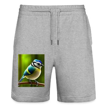 Cool Comic Portrait d’un oiseau de mésange bleue - Short de jogging bio TRAINER Stanley/Stella unisexe - gris chiné - Devant - Nik (191cm) & Marisol (170cm)