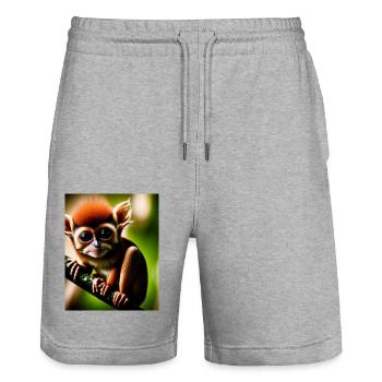 cooler lustiger süßer Koboldmaki (Tarsiidae) Waldcomic - Stanley/Stella Unisex Bio Joggingshorts Trainer  - Grau meliert - Vorne - Nik (191cm) & Marisol (170cm)