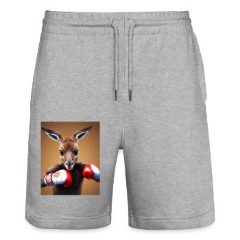 Boxen Känguru Comic Zeichnung Tier Australien - Stanley/Stella Unisex Bio Joggingshorts Trainer  - Grau meliert - Vorne - Nik (191cm) & Marisol (170cm)