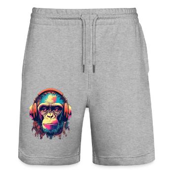 Monkey Beats - Stanley/Stella Trainer Unisex Organic Jogging Shorts - heather grey - Front - Nik (191cm) & Marisol (170cm)