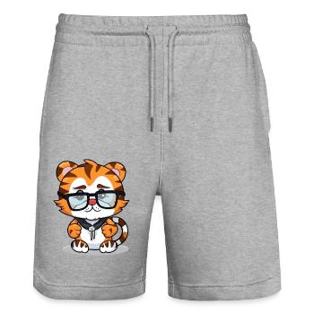 Polko the Tiger - Stanley/Stella Trainer Unisex Organic Jogging Shorts - heather grey - Front - Nik (191cm) & Marisol (170cm)