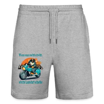 Motorrad Spruch - Wenn man rechts dreht - Stanley/Stella Unisex Bio Joggingshorts Trainer  - Grau meliert - Vorne - Nik (191cm) & Marisol (170cm)