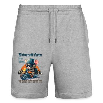 Motorrad Spruch - Motorradfahren ist das schönste - Stanley/Stella Unisex Bio Joggingshorts Trainer  - Grau meliert - Vorne - Nik (191cm) & Marisol (170cm)
