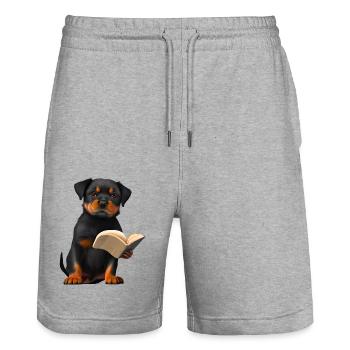 Rottweiler Buch lesen Hunde Rottweilerwelpe Hund - Stanley/Stella Unisex Bio Joggingshorts Trainer  - Grau meliert - Vorne - Nik (191cm) & Marisol (170cm)