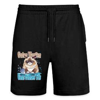 PC Katze Büro Morgenmuffel Morgen Ganz dünnes Eis - Stanley/Stella Unisex Bio Joggingshorts Trainer  - Schwarz - Vorne - Nik (191cm) & Marisol (170cm)