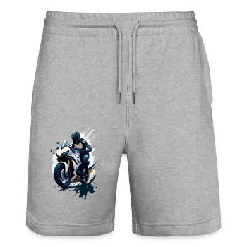 Sport motorcycle illustration - Stanley/Stella Trainer Unisex Organic Jogging Shorts - heather grey - Front - Nik (191cm) & Marisol (170cm)
