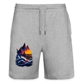 Fantastic landscape illustration - Stanley/Stella Trainer Unisex Organic Jogging Shorts - heather grey - Front - Nik (191cm) & Marisol (170cm)