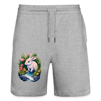 Beautiful illustration of a rabbit - Stanley/Stella Trainer Unisex Organic Jogging Shorts - heather grey - Front - Nik (191cm) & Marisol (170cm)