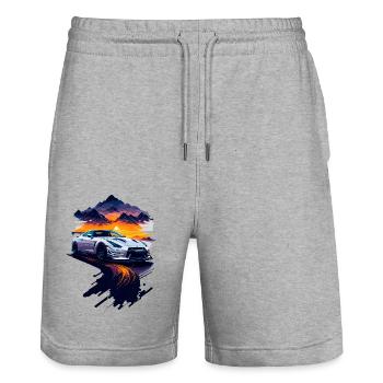 Sports car - Stanley/Stella Trainer Unisex Organic Jogging Shorts - heather grey - Front - Nik (191cm) & Marisol (170cm)