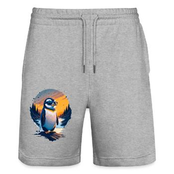 Pingouin mignon - Short de jogging bio TRAINER Stanley/Stella unisexe - gris chiné - Devant - Nik (191cm) & Marisol (170cm)