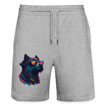 Chien coloré avec des lunettes de soleil - Short de jogging bio TRAINER Stanley/Stella unisexe - gris chiné - Devant - Nik (191cm) & Marisol (170cm)