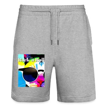 Rock n Roll Katzengesicht mit Sonnenbrille - Katze - Stanley/Stella Unisex Bio Joggingshorts Trainer  - Grau meliert - Vorne - Nik (191cm) & Marisol (170cm)