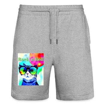 Rock n Roll Katzengesicht mit Sonnenbrille - Katze - Stanley/Stella Unisex Bio Joggingshorts Trainer  - Grau meliert - Vorne - Nik (191cm) & Marisol (170cm)