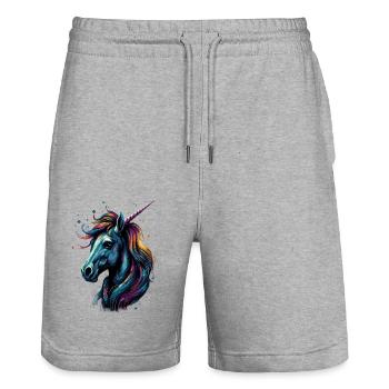 colorful cute unicorn - Sweet Unicorn - unicorn - Stanley/Stella Trainer Unisex Organic Jogging Shorts - heather grey - Front - Nik (191cm) & Marisol (170cm)