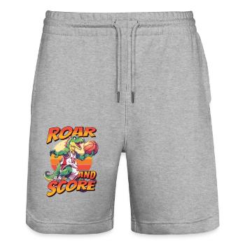 Basketball Dino T-Rex Spieler Sport Comic Cartoon - Stanley/Stella Unisex Bio Joggingshorts Trainer  - Grau meliert - Vorne - Nik (191cm) & Marisol (170cm)