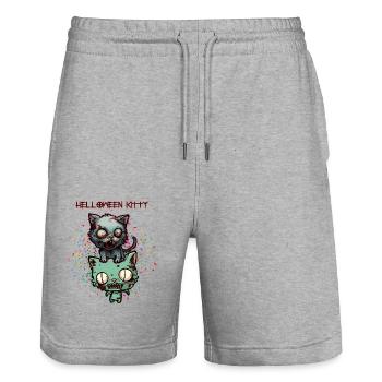 Helloween kitty - Stanley/Stella Unisex Bio Joggingshorts Trainer  - Grau meliert - Vorne - Nik (191cm) & Marisol (170cm)