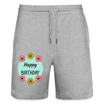 ALLES GUTE ZUM GEBURTSTAG. ALLES GUTE ZUM GEBURTSTAG. JAHRESTAG. - Stanley/Stella Unisex Bio Joggingshorts Trainer  - Grau meliert - Vorne - Nik (191cm) & Marisol (170cm)