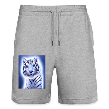 majestueux tigre blanc portrait peinture animal - Short de jogging bio TRAINER Stanley/Stella unisexe - gris chiné - Devant - Nik (191cm) & Marisol (170cm)