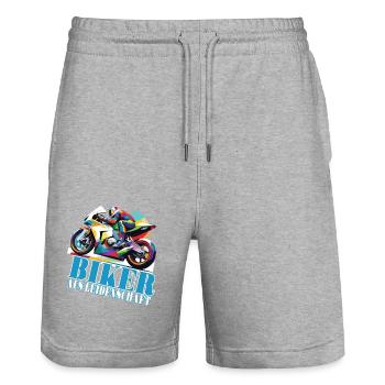 Motorrad Motorradfahrer Biker aus Leidenschaft - Stanley/Stella Unisex Bio Joggingshorts Trainer  - Grau meliert - Vorne - Nik (191cm) & Marisol (170cm)