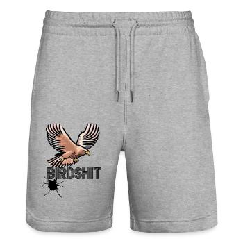 BIRDSHIT - EAGLE - Stanley/Stella Trainer Unisex Organic Jogging Shorts - heather grey - Front - Nik (191cm) & Marisol (170cm)