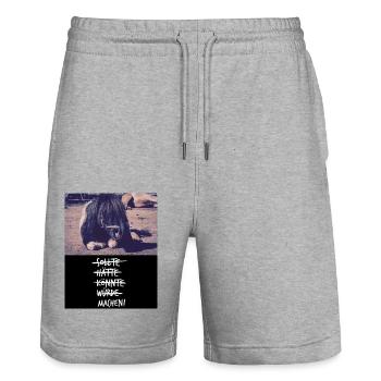 Donner Motto-Shirt - Stanley/Stella Unisex Bio Joggingshorts Trainer  - Grau meliert - Vorne - Nik (191cm) & Marisol (170cm)