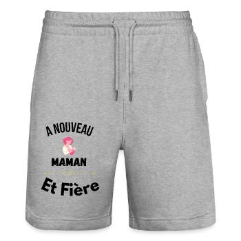 A Nouveau maman et Fière - Short de jogging bio TRAINER Stanley/Stella unisexe - gris chiné - Devant - Nik (191cm) & Marisol (170cm)