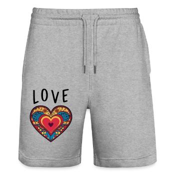 Amour - Cœur - Love - Short de jogging bio TRAINER Stanley/Stella unisexe - gris chiné - Devant - Nik (191cm) & Marisol (170cm)