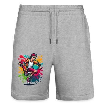 Skateboard mit Farbklecksen - Stanley/Stella Unisex Bio Joggingshorts Trainer  - Grau meliert - Vorne - Nik (191cm) & Marisol (170cm)