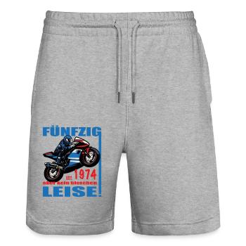 50. Geburtstag 1974 Motorrad Biker Spruch - Stanley/Stella Unisex Bio Joggingshorts Trainer  - Grau meliert - Vorne - Nik (191cm) & Marisol (170cm)