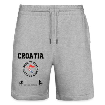 Croatie (Hrvatska) - Short de jogging bio TRAINER Stanley/Stella unisexe - gris chiné - Devant - Nik (191cm) & Marisol (170cm)